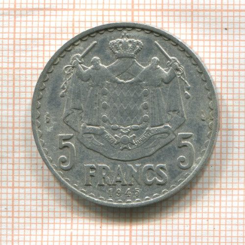 5 франков. Монако 1945г