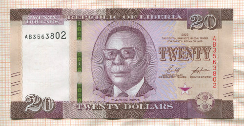 20 долларов. Либерия 2022г