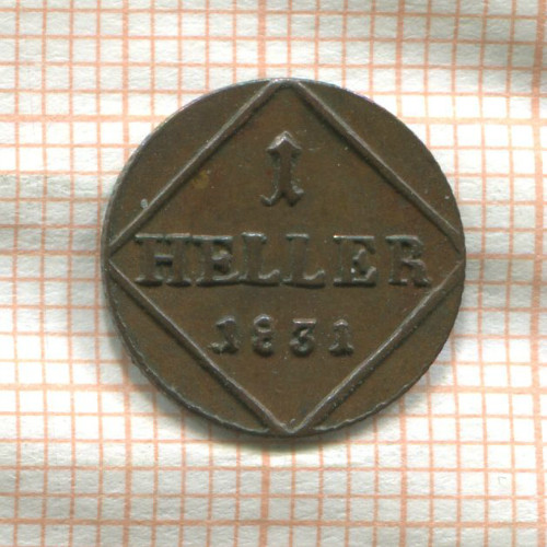 1 геллер. Бавария 1831г