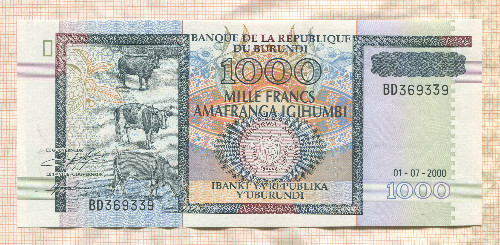 1000 франков. Бурунди 2000г