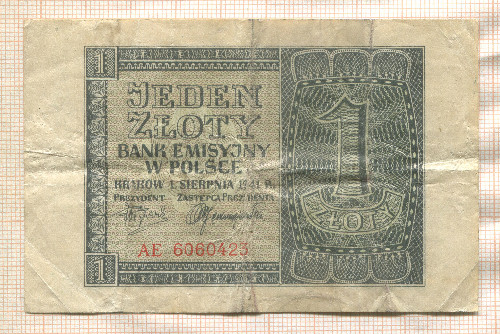1 злотый. Польша 1941г