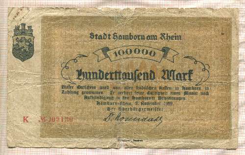 100000 марок. Германия 1922г