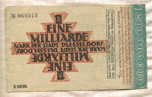 1000000000 марок. Германия 1923г