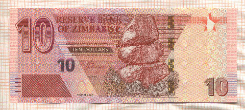 10 долларов. Зимбабве 2020г