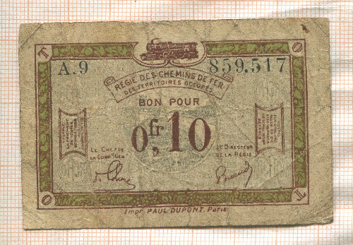 0,10 франка. Французский выпуск для оккупированных территорий Рейнланда 1923г