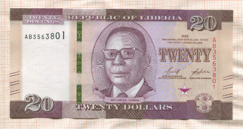20 долларов. Либерия 2022г