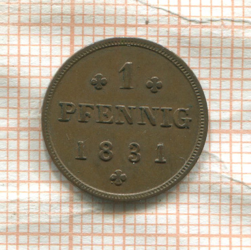 1 пфенниг. Мекленбург-Шверин 1831г
