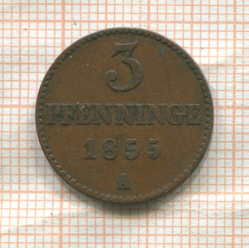 3 пфеннинга. Мекленбург-Шверин 1855г