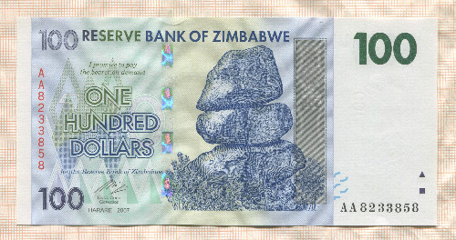 100 долларов. Зимбабве 2007г