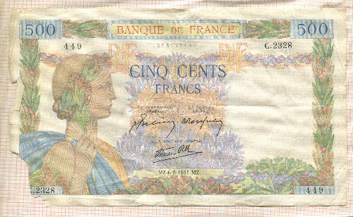 500 франков. Франция 1941г