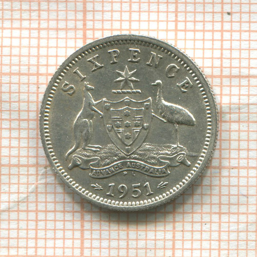 6 пенсов. Австралия 1951г