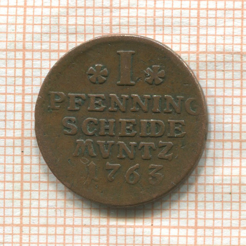 1 пфеннинг. Брауншвейг-Люнебург-Каленберг-Ганновер 1763г