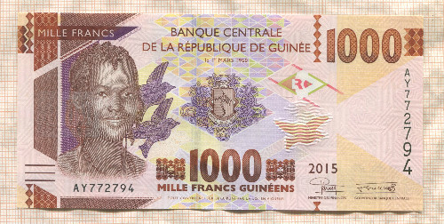 1000 франков. Гвинея 2015г