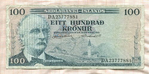 100 крон. Исландия 1961г