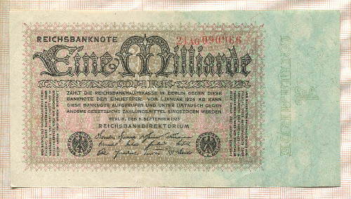 1000000000 марок. Германия 1923г