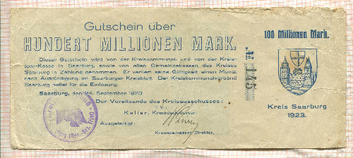 100000000 марок. Германия 1923г