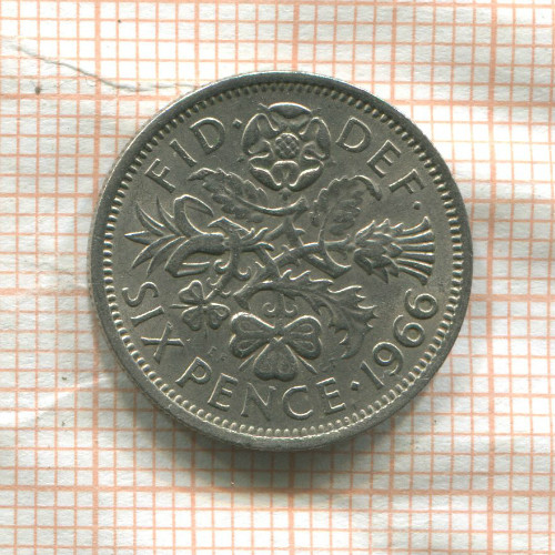 6 пенсов. Великобритания 1966г