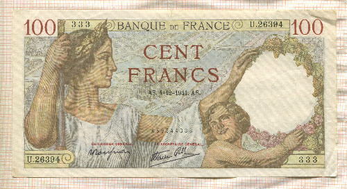 100 франков. Франция 1941г