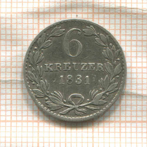 6 крейцеров. Баден 1831г