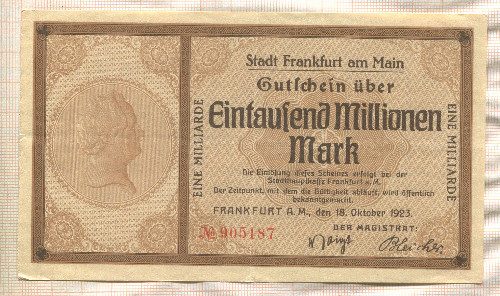 1000000000 марок. Германия 1923г