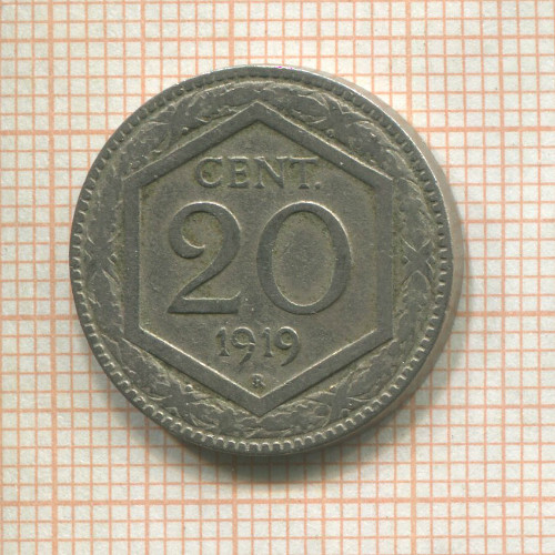 20 сентесимо. Италия 1919г