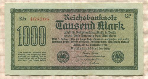 1000 марок. Германия 1922г