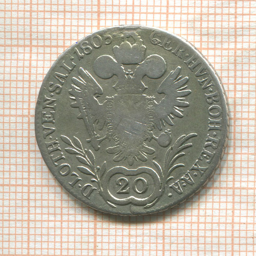 20 крейцеров. Австрия (дефект на гурте) 1805г