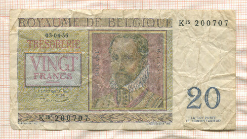 20 франков. Бельгия 1956г