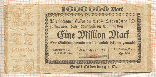 1000000 марок. Германия 1923г