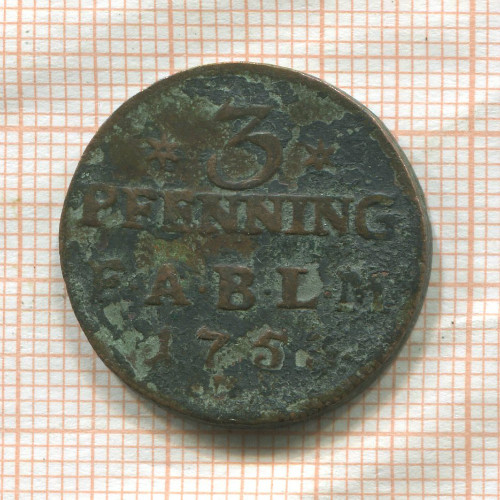 3 пфеннинга. Анхальт 1753г
