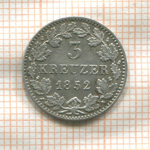 3 крейцера. Бавария 1852г