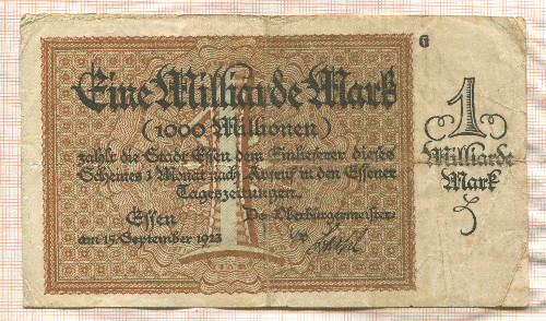 1000000000 марок. Германия 1923г
