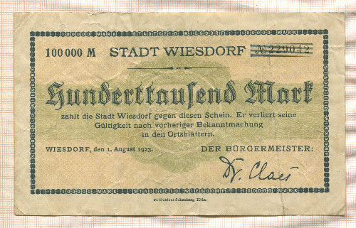100000 марок. Германия 1923г