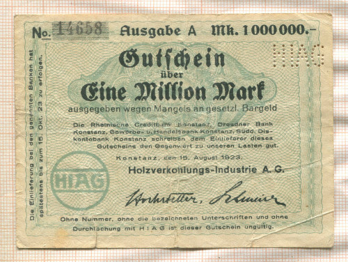 1000000 марок. Германия 1923г