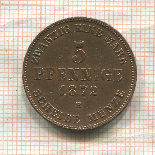 5 пфеннигов. Мекленбург-Штрелиц 1872г