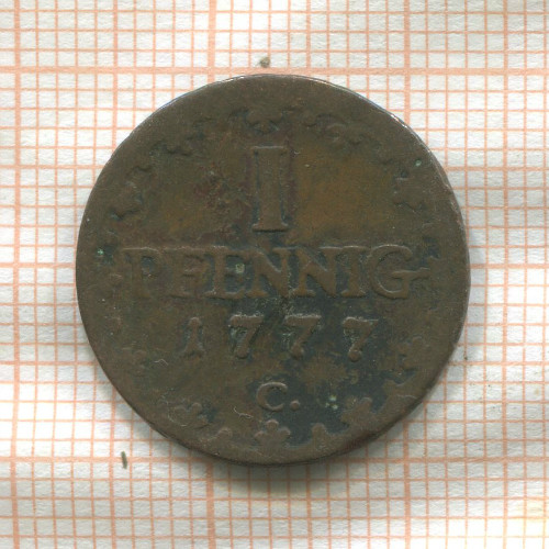 1 пфенниг. Саксония 1777г