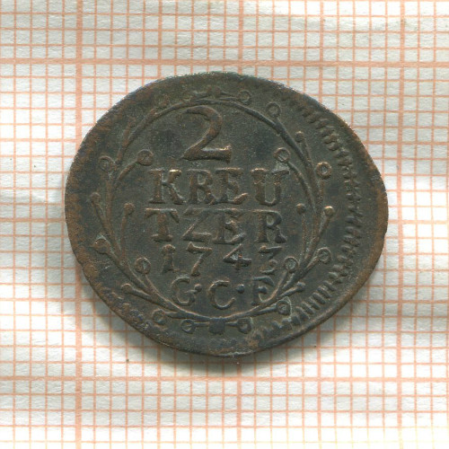 2 крейцера. Гессен-Дармштадт 1743г