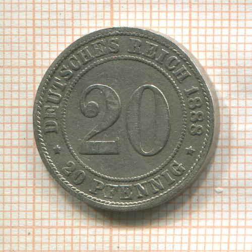20 пфеннигов. Германия (деформация) 1888г