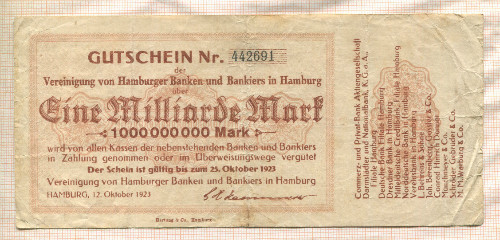 1000000000 марок. Германия 1923г