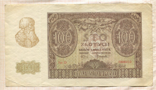 100 злотых. Польша 1940г