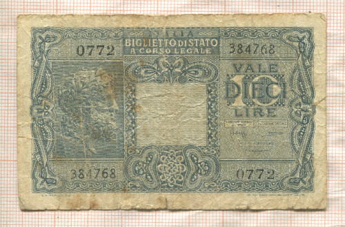 10 лир. Италия 1944г