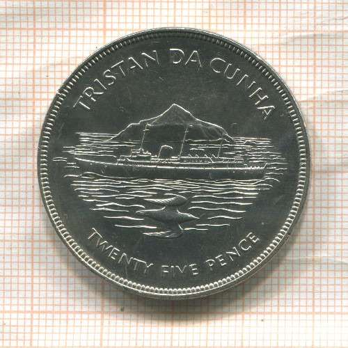 25 пенсов. Тристан-да-Кунья 1977г