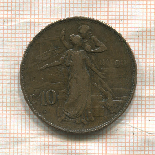 10 сентесимо. Италия (деформация) 1911г