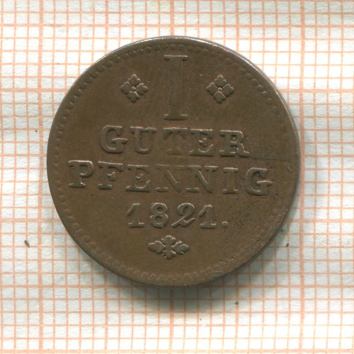 1 пфенниг. Гессен-Кассель 1821г