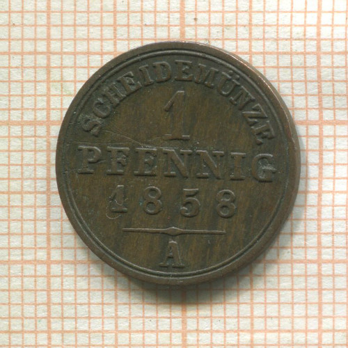 1 пфенниг. Шаумбург-Липпе 1858г