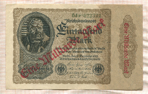 1000000000 марок. Германия 1923г