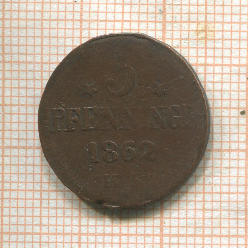 3 пфеннинга. Росток 1862г
