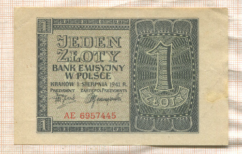 1 злотый. Польша 1941г