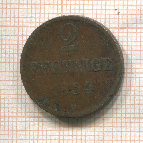 2 пфеннига. Брауншвейг-Вольфенбюттель 1854г