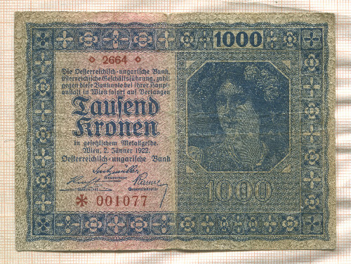 1000 крон. Австро-Венгрия 1922г